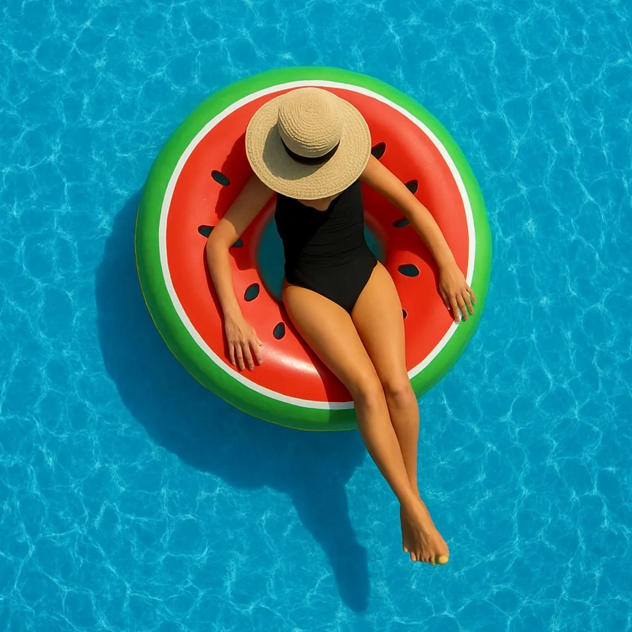 Aerial portrait on a watermelon float